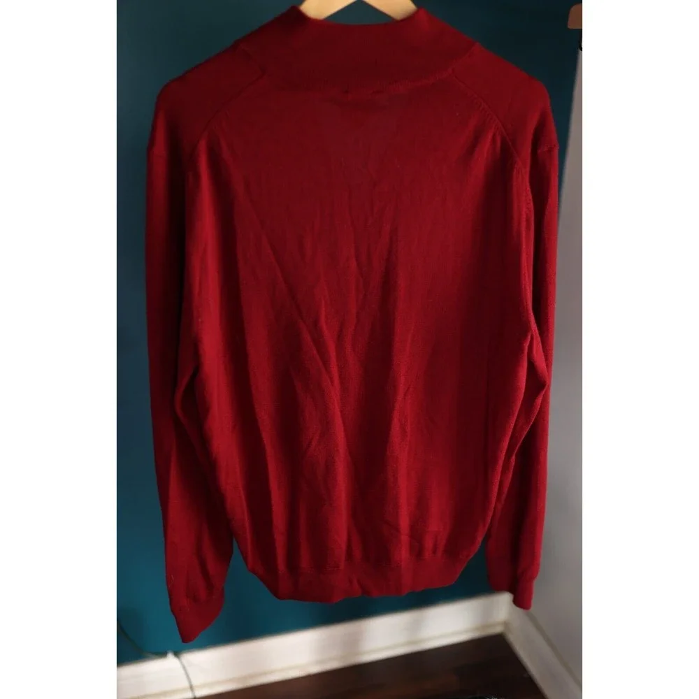 Jos A Bank Traveler Sweater Mens L Burgundy 100% Merino Wool 1/4 Zip Long Sleeve